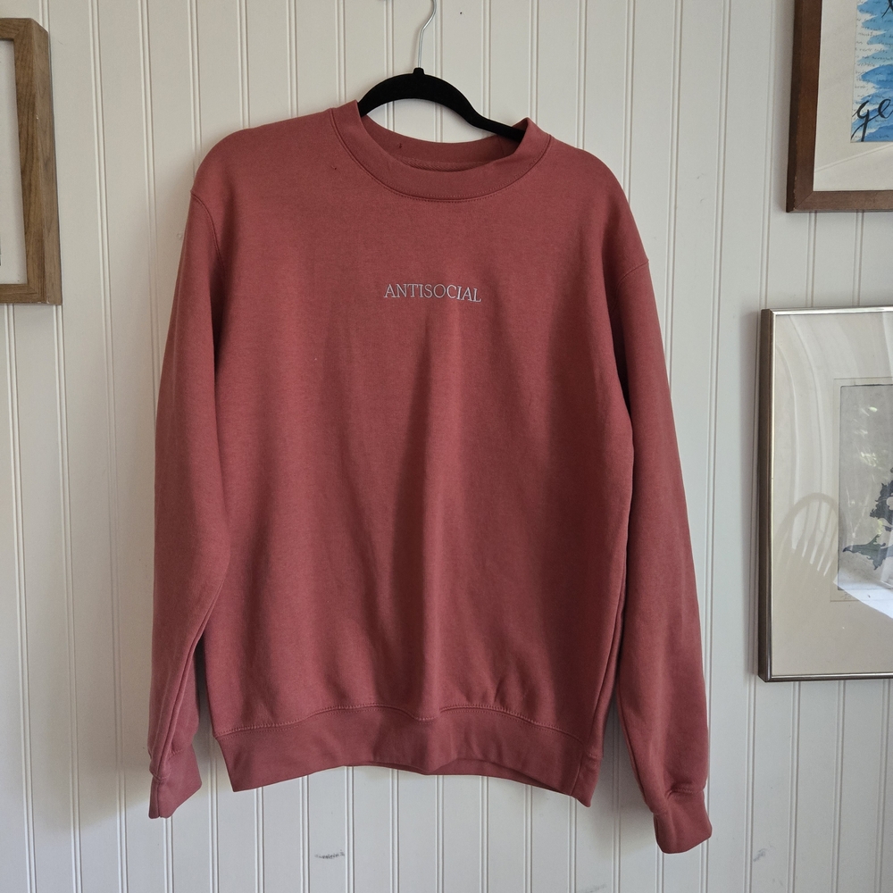 Eighty Eight "Antisocial" Red Crewneck Sweater Soft Cotton Blend